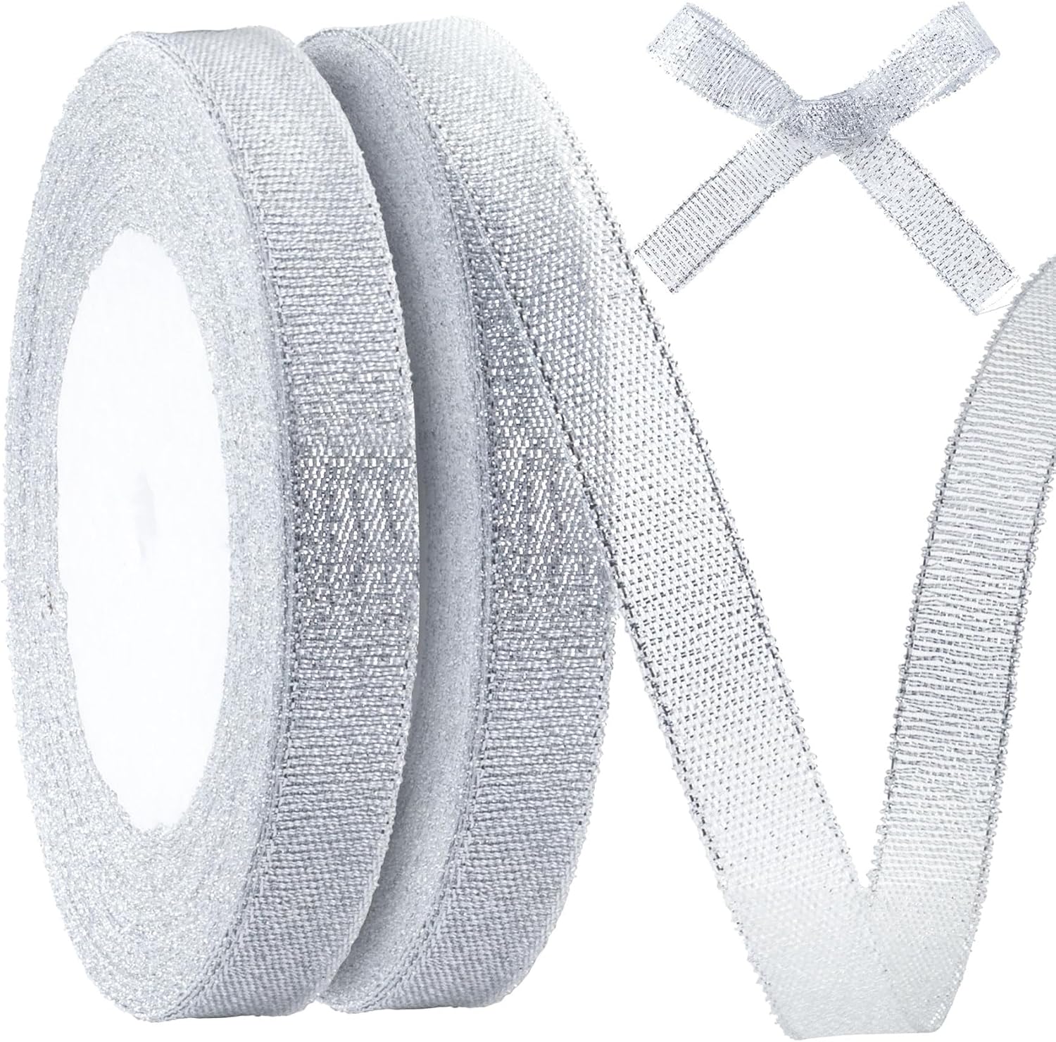1/2in 50 Yard Silver Ribbon for Gift Wrapping, Glossy Sheer Satin Ribbon, Glitter Thin Fabric for Christmas Halloween Wedding Birthday Party Valentines Day Bouquet Decoration - Image 1
