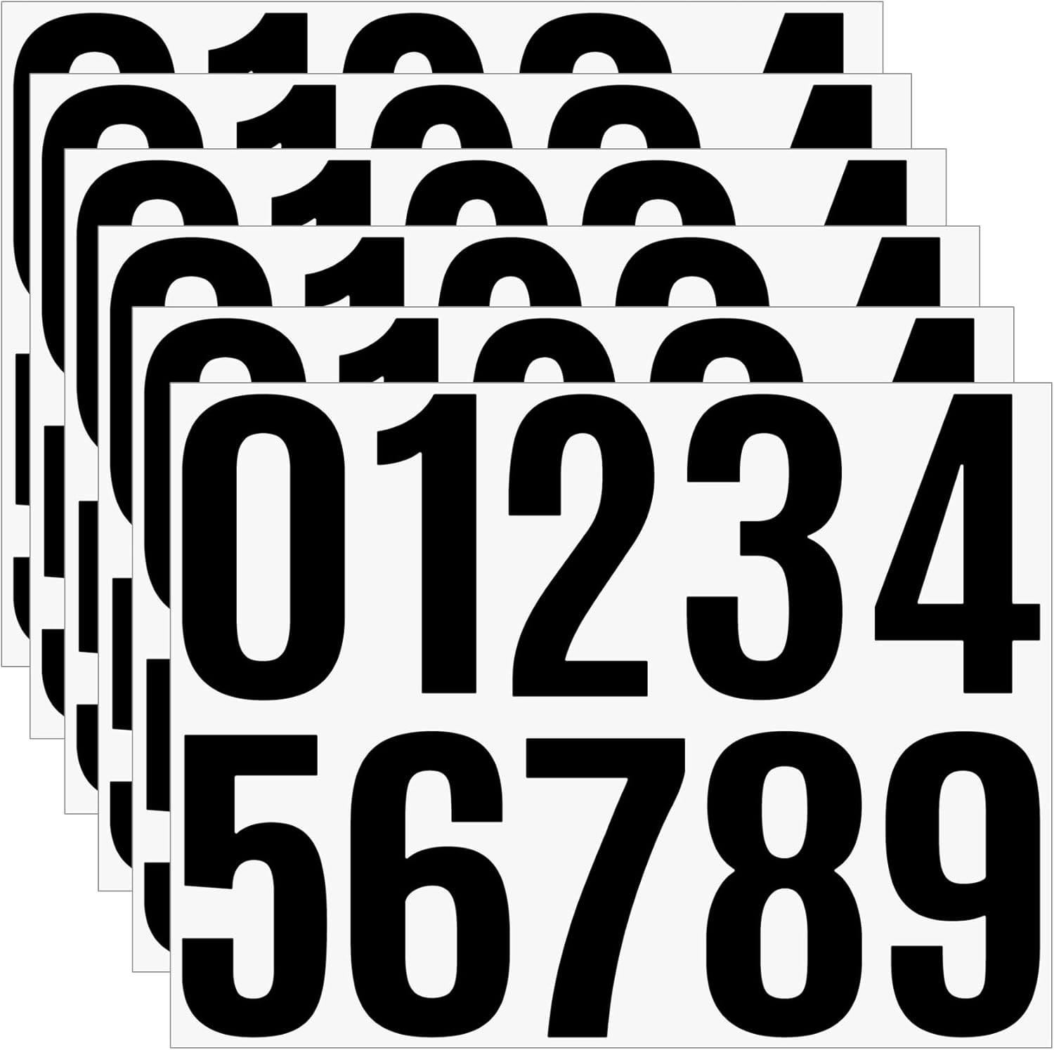 4 Inch Large Vinyl Number Stickers - 6 Sheets Mailbox Address Numbers for House - Self Adhesive 1-10 for Door, Trash Cans, Cars, Signs, Party Decor (Black) - Image 1