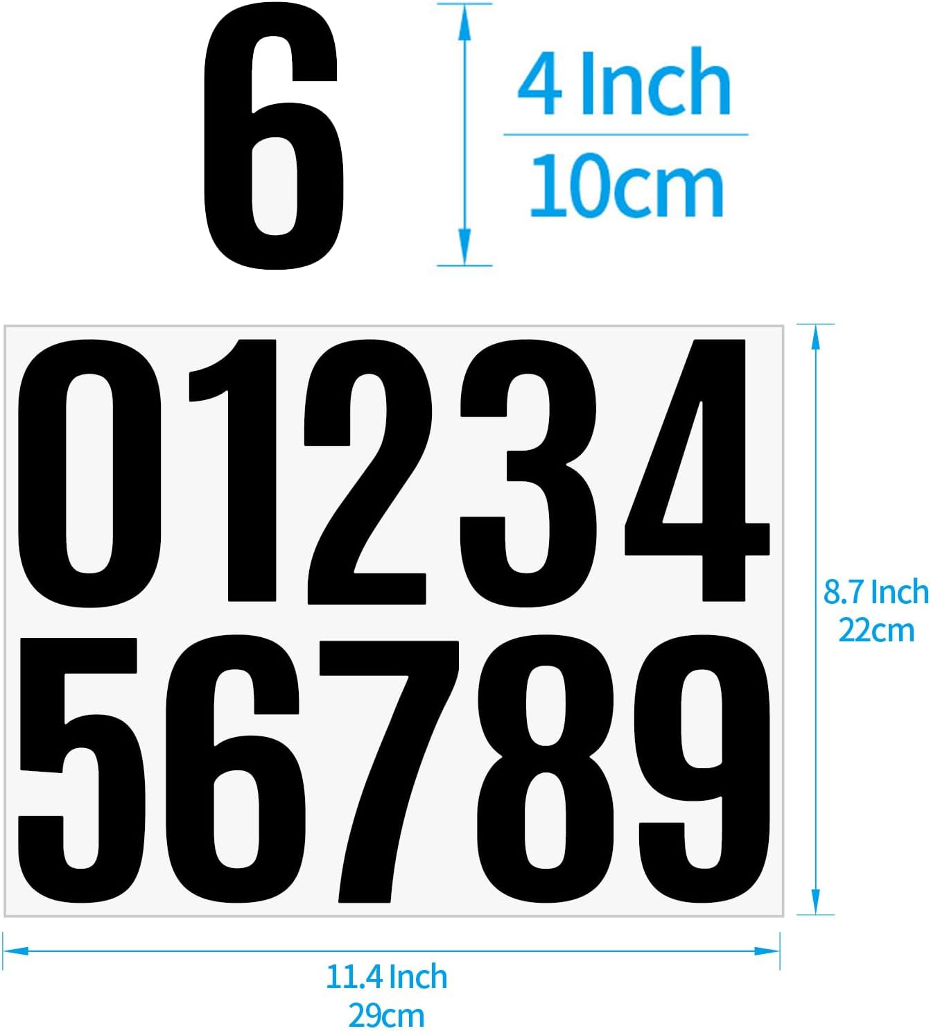 4 Inch Large Vinyl Number Stickers - 6 Sheets Mailbox Address Numbers for House - Self Adhesive 1-10 for Door, Trash Cans, Cars, Signs, Party Decor (Black) - Image 2