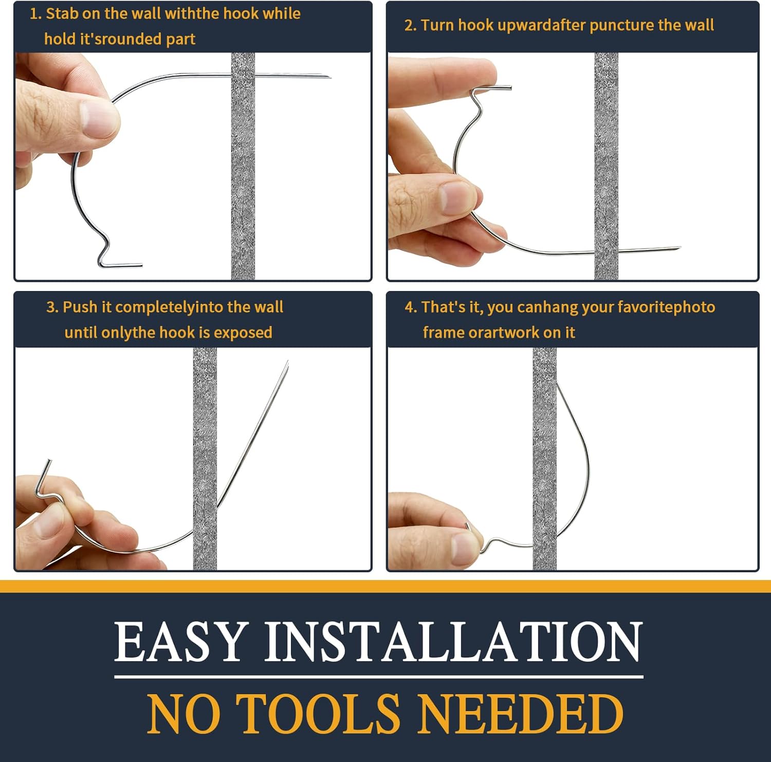 Picture Hanger Super Hook 20PCS,High-Quality Steel Picture Hanger Hercules Hooks,Used for Drywall, Wood Wall, Plaster Wall, can Hang Photos, Art, Clock, Mirror. - Image 4