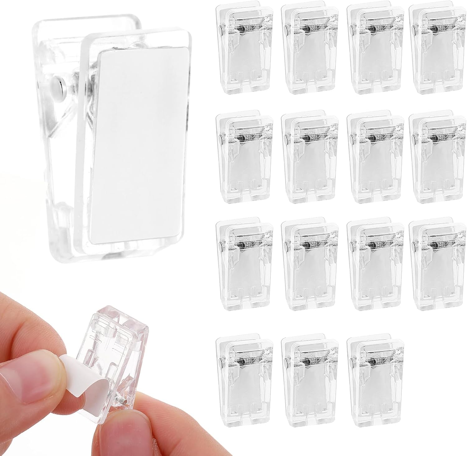 15 Pcs Tapestry Wall Hanging Clips, Self Adhesive Clips Wall Clips Poster Hanger Shower Curtain Clips Double-Sided Adhesive Spring Clips for Blanket Poster Clothing Wall Flag (Clear) - Image 1
