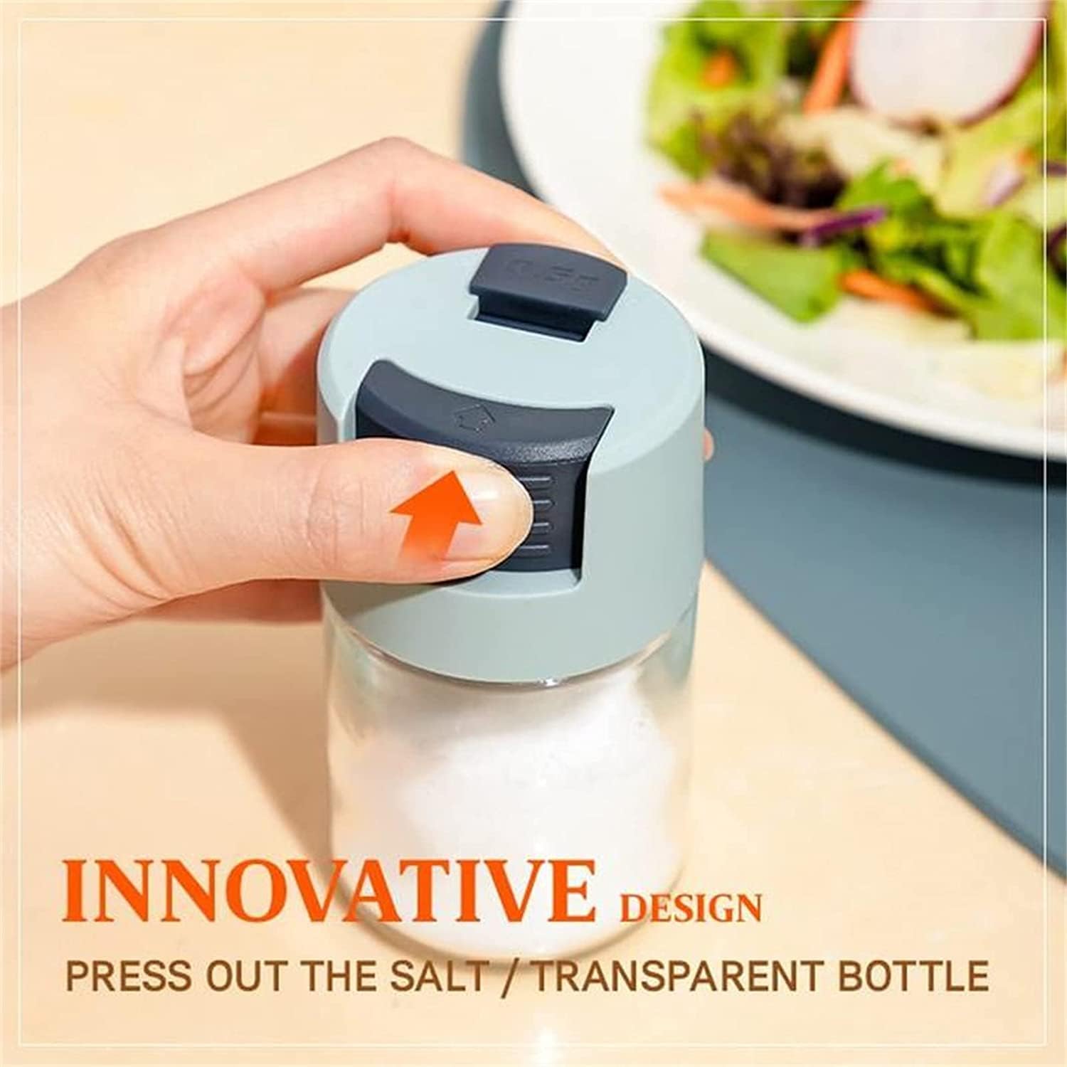 Metering Salt Shaker, Glass Metered Salt Dispenser, Press Type Quantitative Salt Glass Seasoning Bottle, Can Spice Salt Cumin Powder Pepper Shakers BBQ Condiment Seasoning Bottle (Green) - Image 3