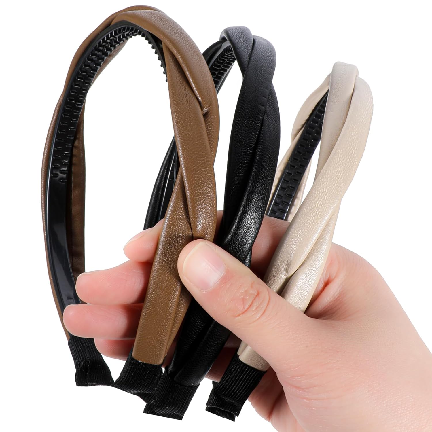 3 PCS Non-slip Leather Headbands for Women, Twisted Headband for Women, Boho Braided Headband, Hair Accessories for Woman Girls - Image 1
