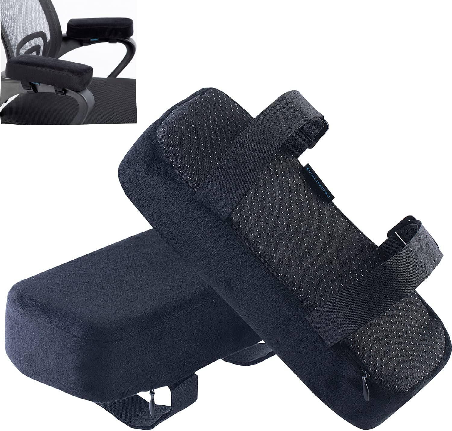 Extra Thick Chair armrest Cushions Elbow Pillow Pressure Relief Office Chair Gaming Chair armrest with Memory Foam armrest Pads 2-Piece Set of Chair (Black) - Image 1