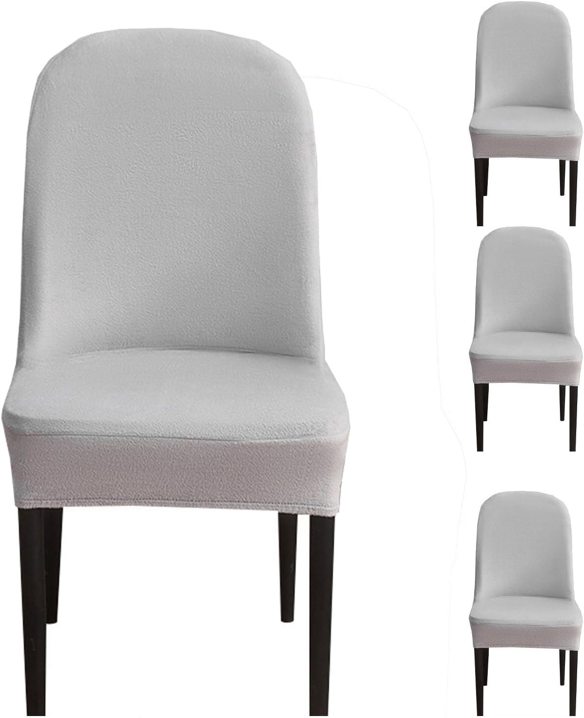 Curved Dining Room Chair Covers,Round Back Dining Chair Slipcovers, Curved Thick Plush Office Chair Covers Slipcovers, Wingback Dining Chair Covers Slipcovers Dining Room Chair Protectors(Silver gray, - Image 1