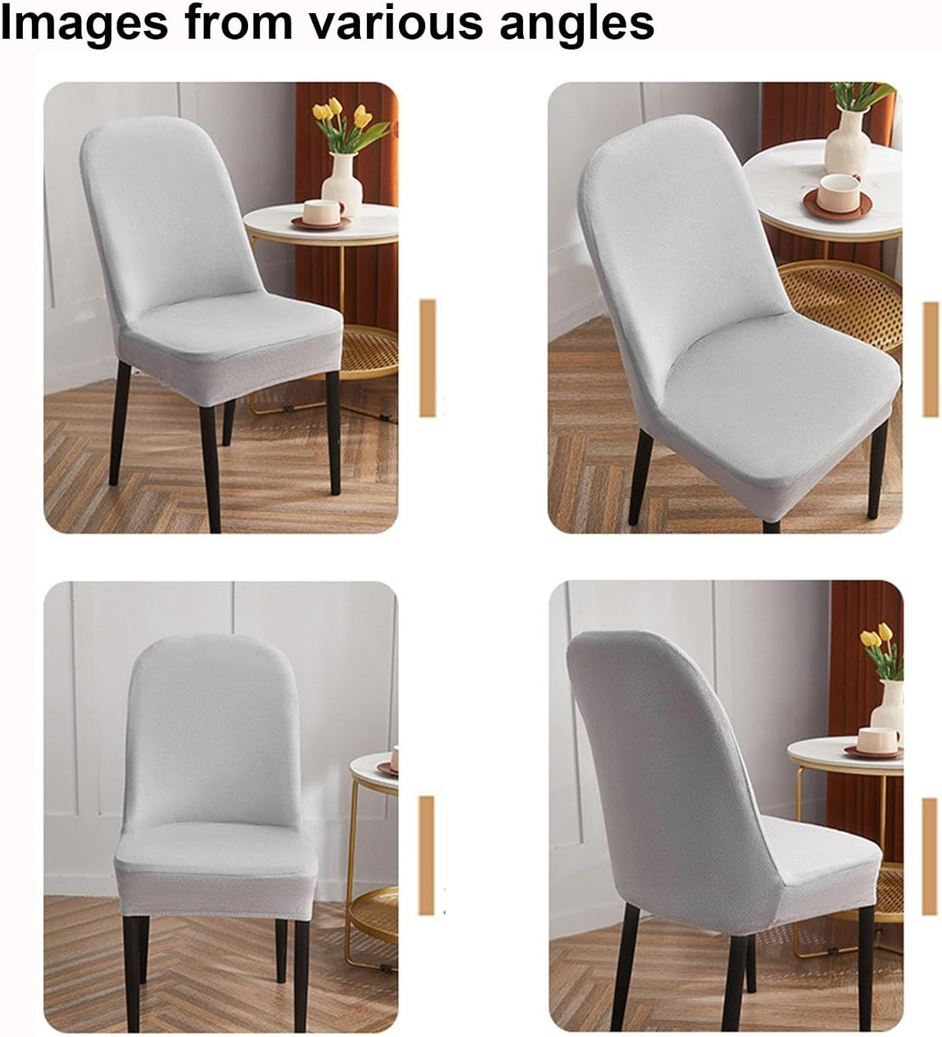 Curved Dining Room Chair Covers,Round Back Dining Chair Slipcovers, Curved Thick Plush Office Chair Covers Slipcovers, Wingback Dining Chair Covers Slipcovers Dining Room Chair Protectors(Silver gray, - Image 3