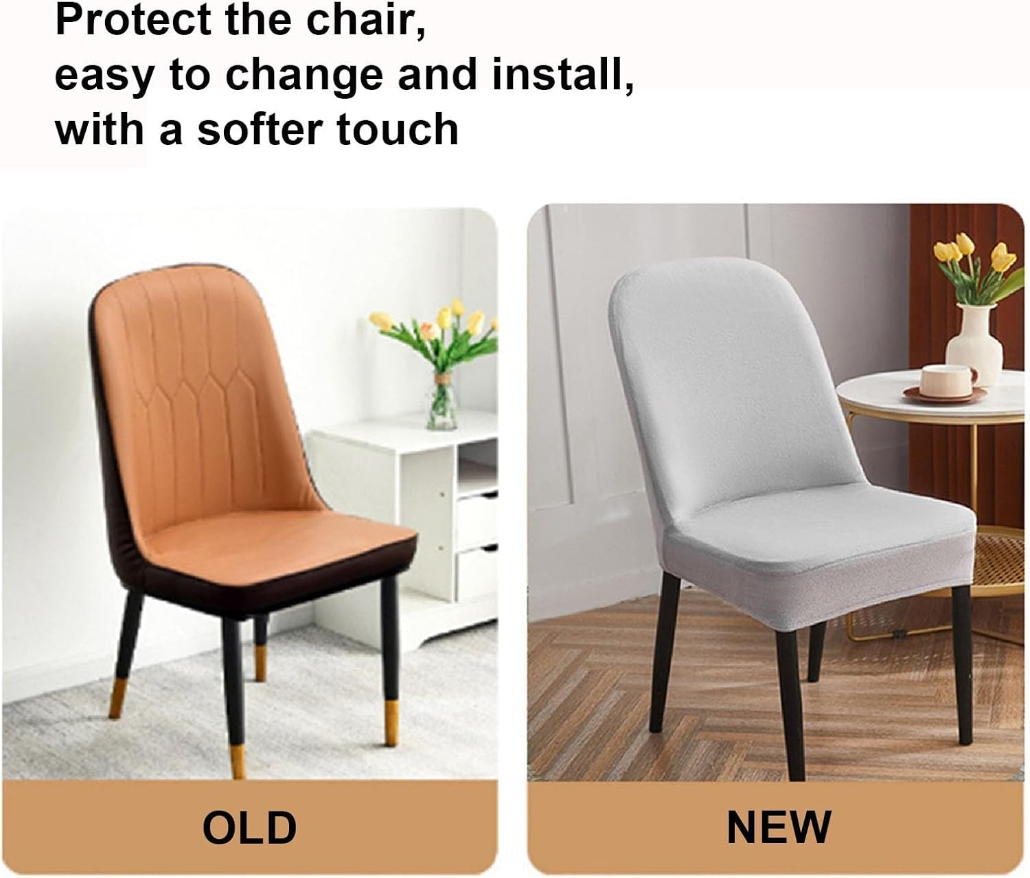 Curved Dining Room Chair Covers,Round Back Dining Chair Slipcovers, Curved Thick Plush Office Chair Covers Slipcovers, Wingback Dining Chair Covers Slipcovers Dining Room Chair Protectors(Silver gray, - Image 4