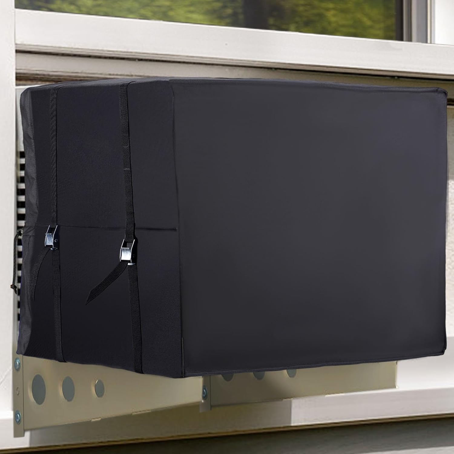 Air Conditioner Covers for Window Units - 3 Layers Insulation Outside AC Cover with Elastic Drawstring Metal Buckle Strap, Outdoor Winter Waterproof AC Canopy Sun Shade - 27.5 × 22.5 × 18.5 Inch - Image 1