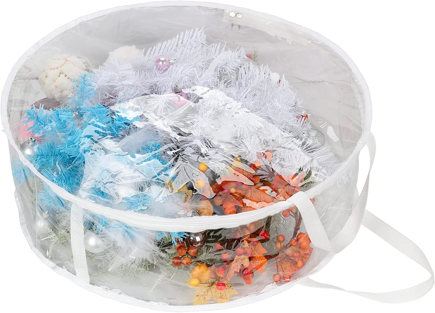 2Pcs Christmas Wreath Storage Container 20 Inch Clear Wreath Storage Bags Round Durable Wreath Bags Clear Everyday Bag with Dual Zippers and Sturdy Handles for Holiday Christmas Wreaths - Image 1