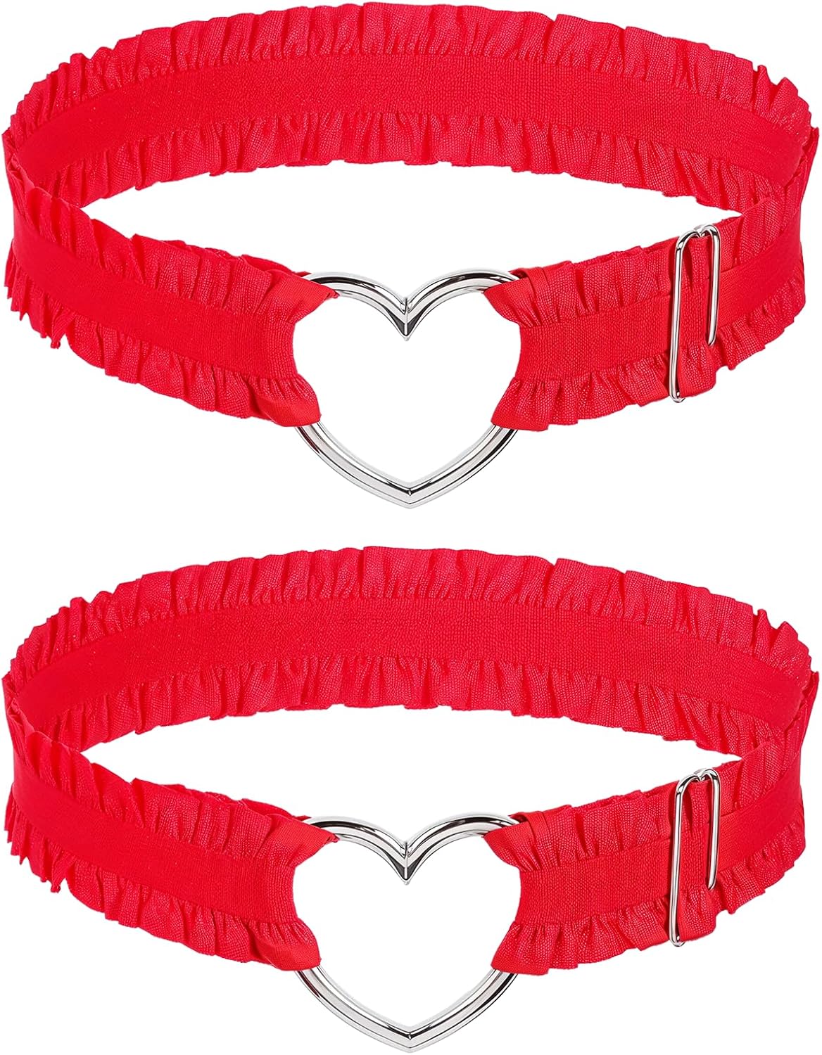 2 Pcs Adjustable Heart Lace Thigh Garters, Red Heart Garters Belt, Elastic Leg Garters Belt for Women - Image 1