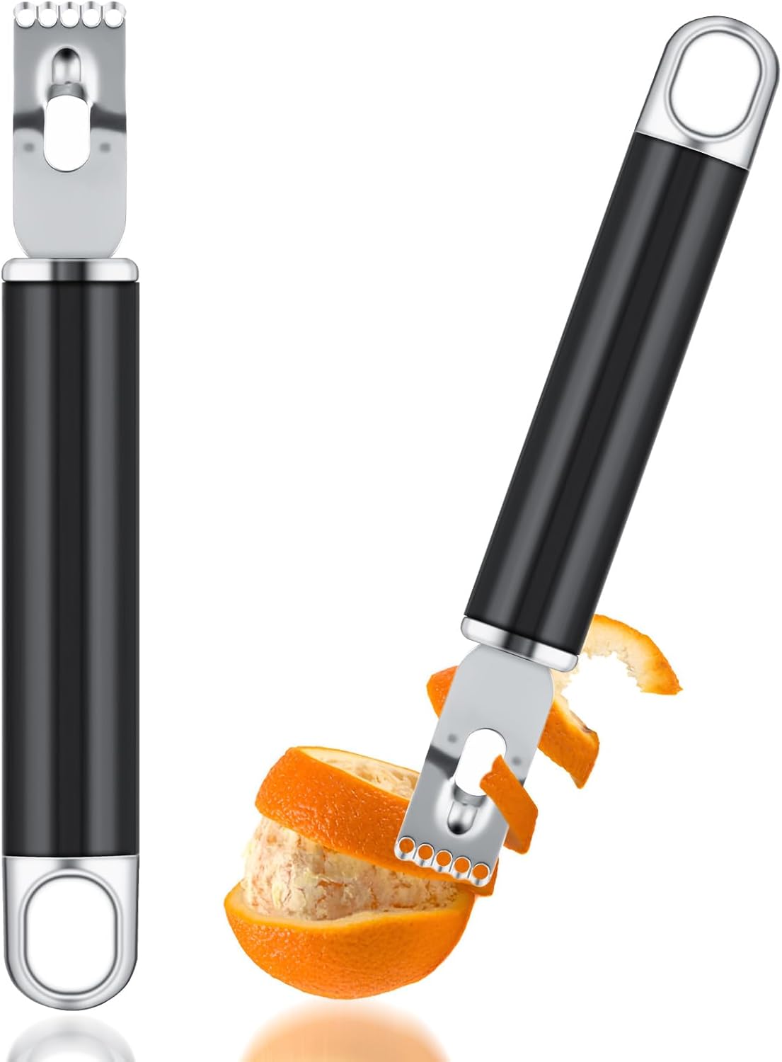 2 in 1 Channel Knife, Lemon Zester Tool, Ultra Sharp Lemon Twist Peeler for Cocktail Garnish, Stainless Steel Orange Citrus Fruit Rind Peel, Home Bar Kitchen Accessories (Silver) - Image 1