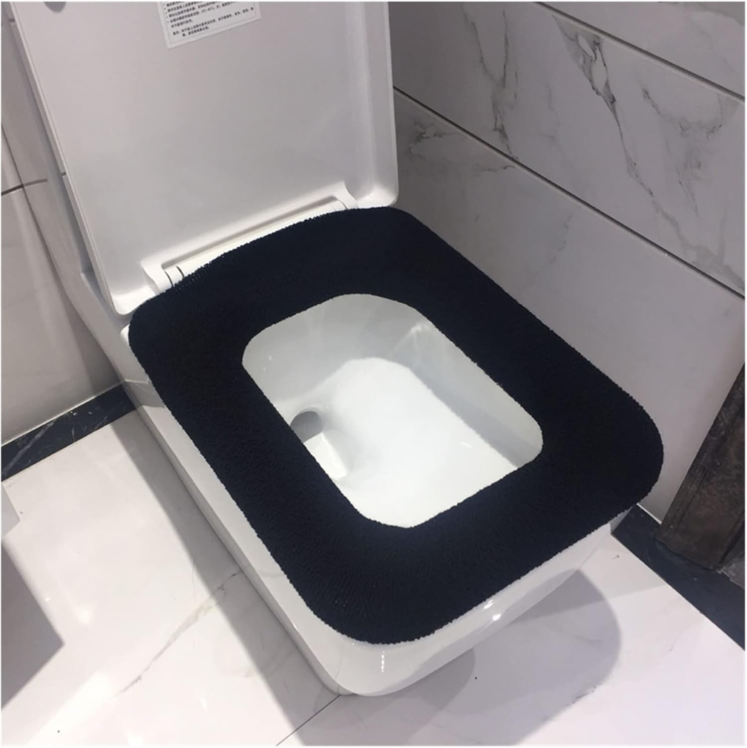 Bathroom Square Toilet Seat Cover Winter Washable Warmer Mat Toilet Cover Cushion Lid Pad Home Decor Toilet Seat Cover (Color : Black) - Image 1