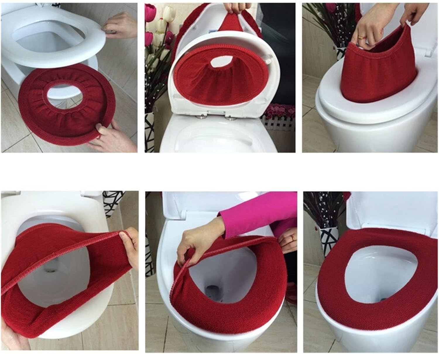 Bathroom Square Toilet Seat Cover Winter Washable Warmer Mat Toilet Cover Cushion Lid Pad Home Decor Toilet Seat Cover (Color : Black) - Image 2