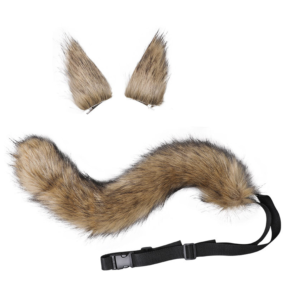 Faux Fur Cat Fox Wolf Fluffy Tail and Ears for Halloween - Image 1