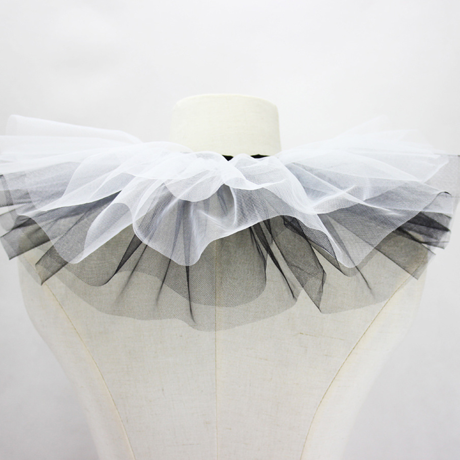 Women's Renaissance Tulle Ruffled False Collar Layered Black White Mesh Clown Choker Lace Up Victorian Neck Ruff Shawl Cosplay Props - Image 6