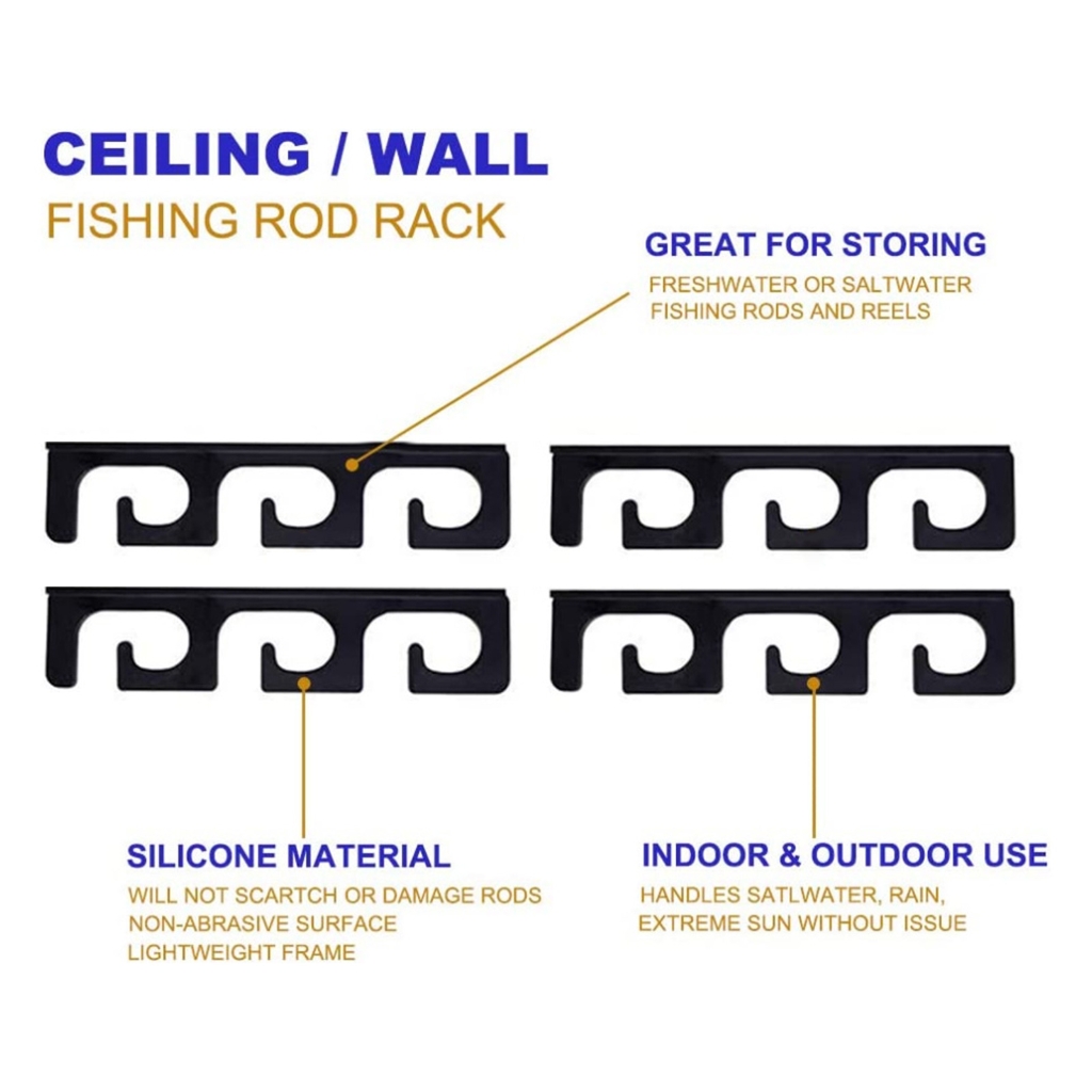 Fishing Rod Holders for Wall and Ceiling, Set of 6, 0.46 Size, Black, Garage Storage - Image 8