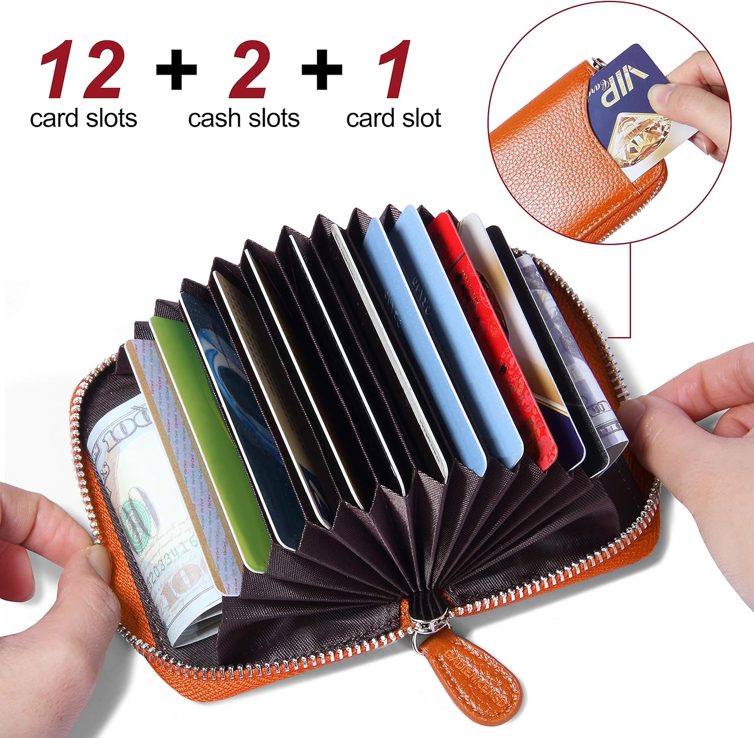 RFID Blocking Credit Card Holder Wallets Thin Mini Travel Bag Card Case Cash Envelope Money Organizer for Women Gift Compatible with YUX Orange - Image 2