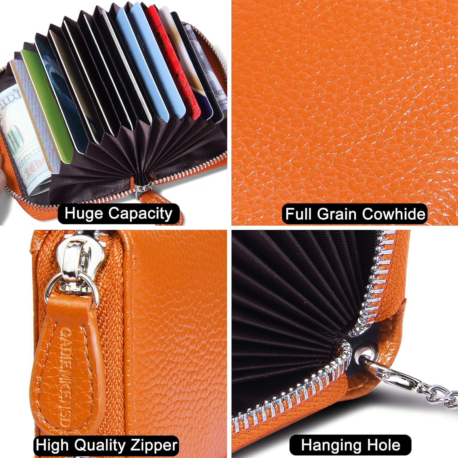 RFID Blocking Credit Card Holder Wallets Thin Mini Travel Bag Card Case Cash Envelope Money Organizer for Women Gift Compatible with YUX Orange - Image 5