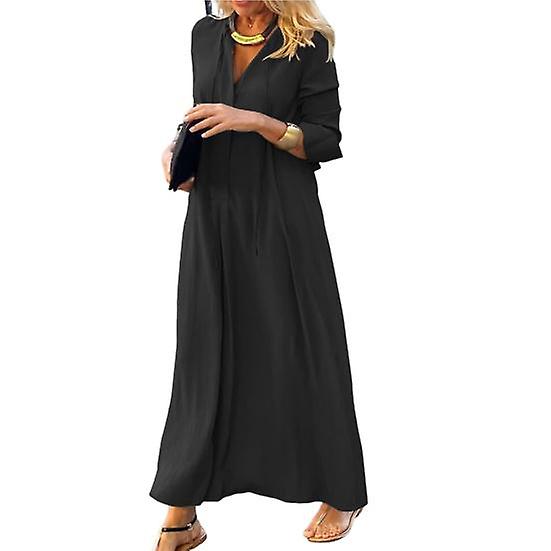 Women's Black 2XL Long Sleeve High Waist Pullover Shirt Dress for Autumn and Holiday - Image 1
