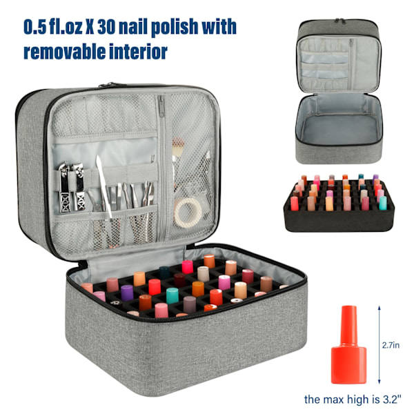 Nail Polish Storage Case with UV Light Gray Professional Organizer for Nail Kits - Image 4