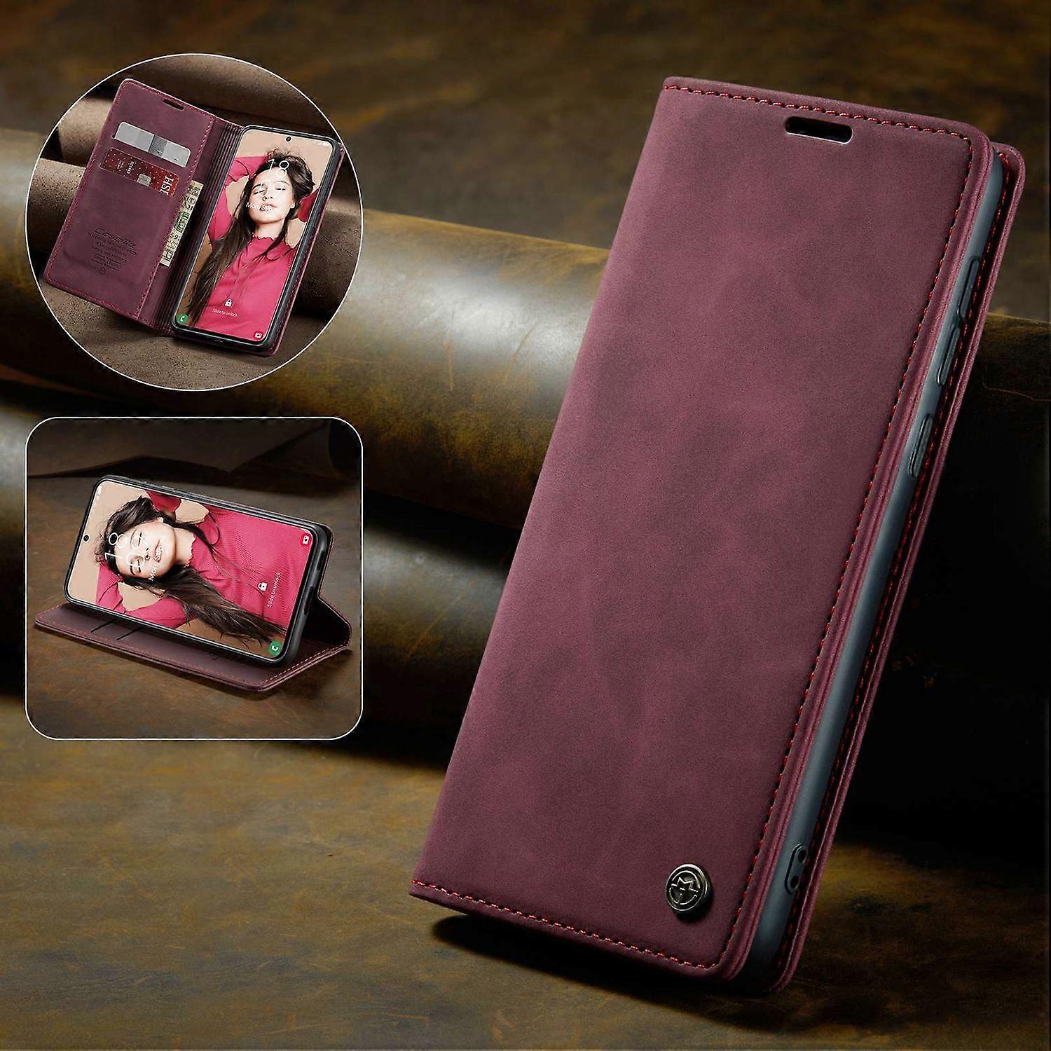Compatible with Samsung Galaxy S21 FE Wallet Case Stand with Automatic Suction PU Leather Case Red Samsung - Image 1