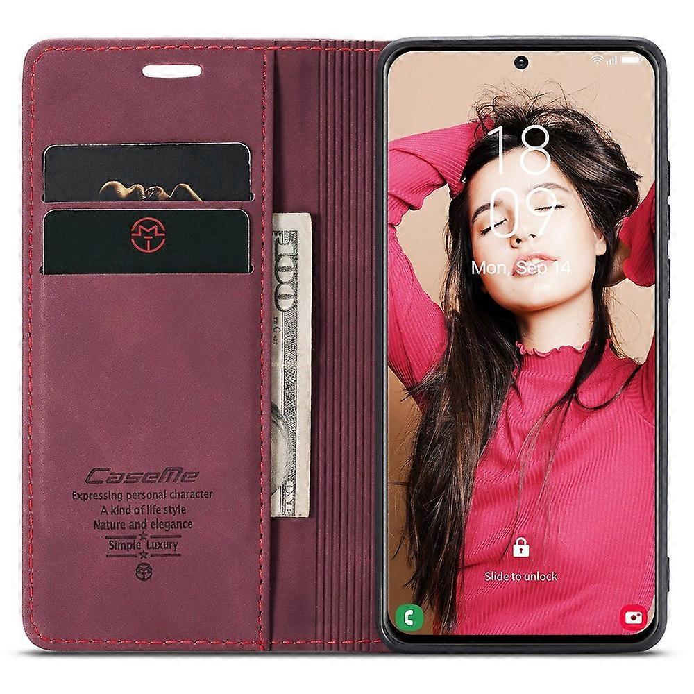 Compatible with Samsung Galaxy S21 FE Wallet Case Stand with Automatic Suction PU Leather Case Red Samsung - Image 2