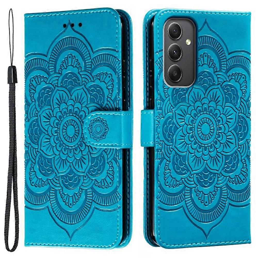 Compatible with Samsung Galaxy A56 5G Case with Multicolor Mandala Embossed PU Leather Wallet Cover - Blue - Image 1