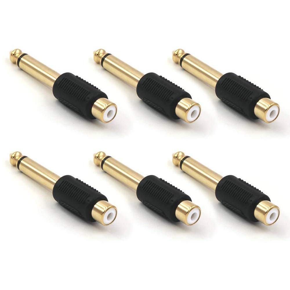 Audio Adapter 6.35mm Mono Male to RCA Female Cable Connector 6-Pack Compatible with Audio Equipment - Image 1
