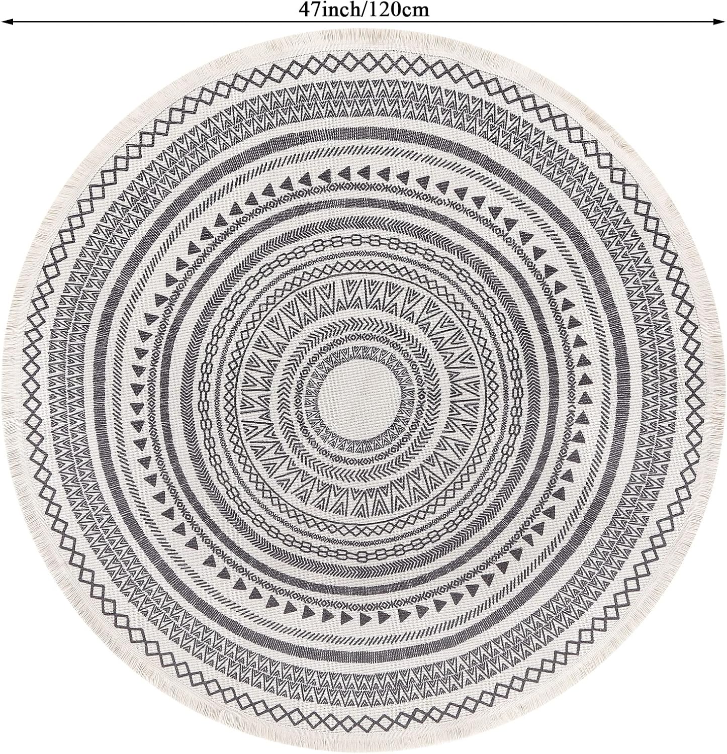 Moroccan Style Grey Round Woven Cotton Washable Absorbent Rug 120cm with Fringes - Image 3