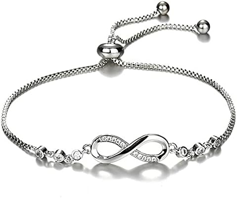 925 Sterling Silver Infinity Love Heart Bracelet with Cubic Zirconia Adjustable for Women - Image 1