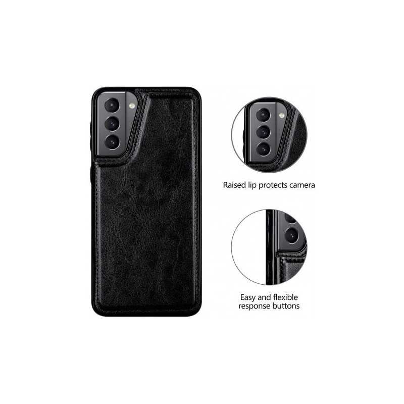 Compatible with Samsung Galaxy S22 Case Samsung Shockproof Card Holder 3-Compartment Flip Cover Black - Image 2