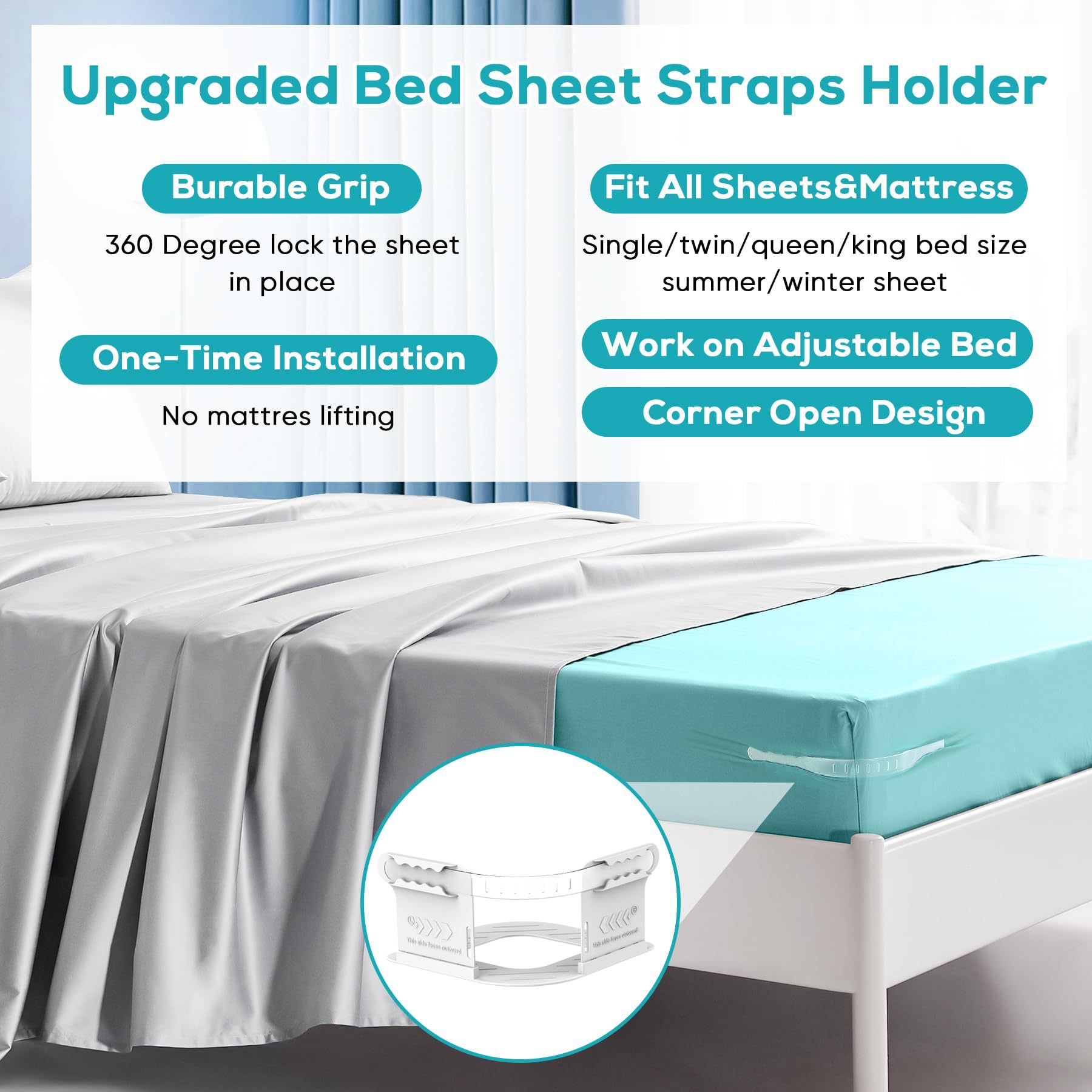 Invisible Sheet and Bed Cover Fastener Set of 4 White Keeps Sheets Tight Removable Storable - Image 3