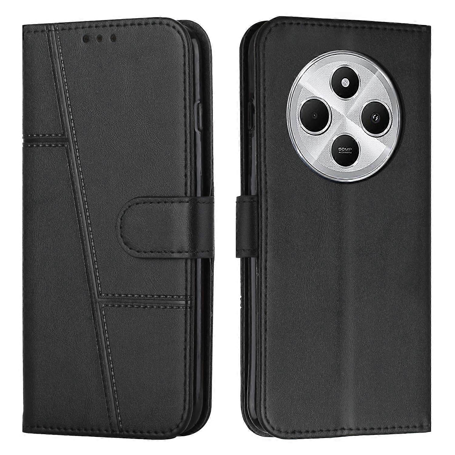 Stitched Calfskin Case for Redmi 14C 4G (FMY) Black_yux Black - Image 1