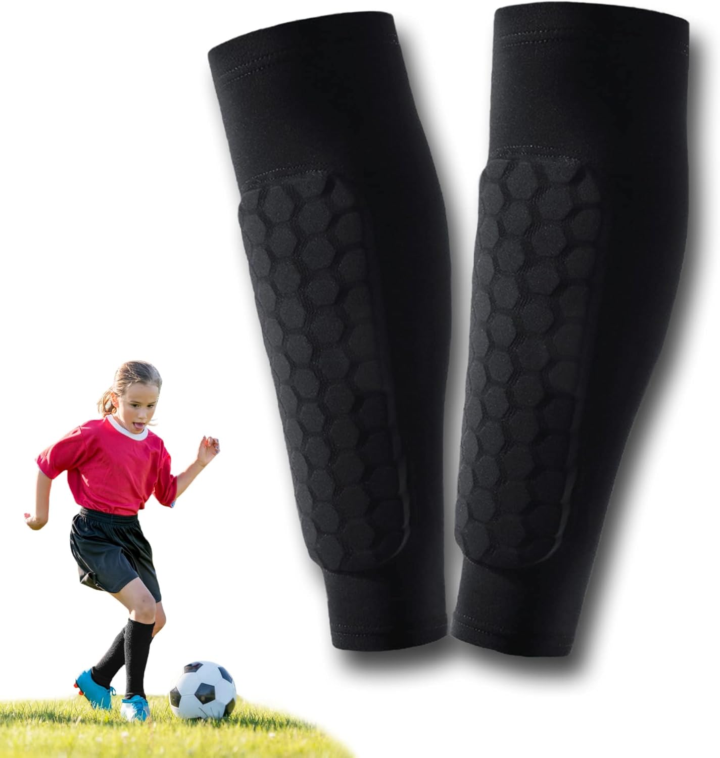 Children's Leather Pads, Ski Pads, Football Pads, Calf Protection, Football Equipment Pad Teenager Unisex Breathable Pads Protect Athletics, 1 Pair - Image 1