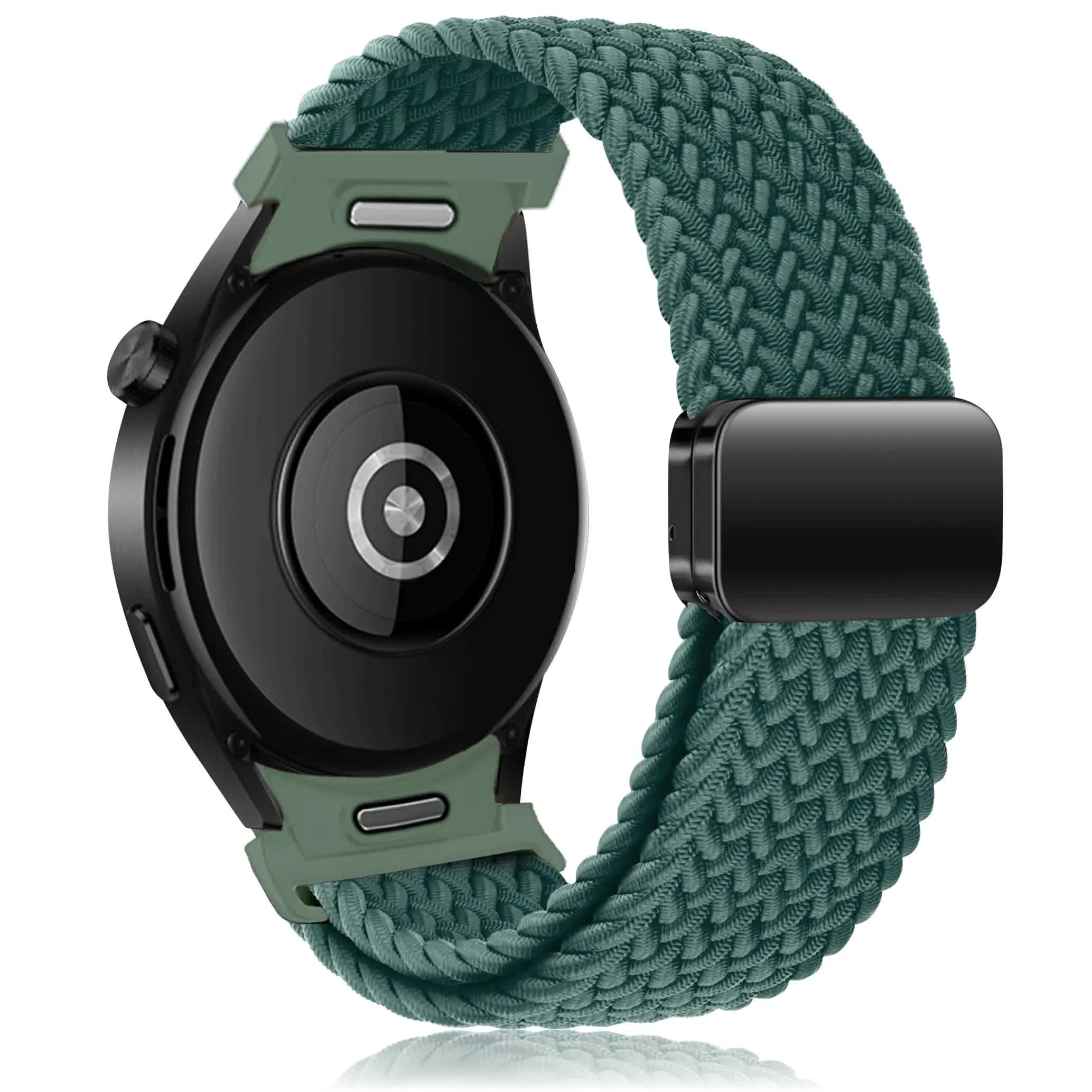 Compatible with Samsung Galaxy Watch 4 5 6 Classic/Pro Compatible Braided Magnetic Strap Without Gap 40mm 43mm 44mm 45mm 47mm Rainforest Green - Image 1
