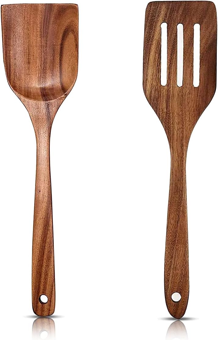 Wooden Spatulas Set of 2 30cm Cooking Utensils - Image 1