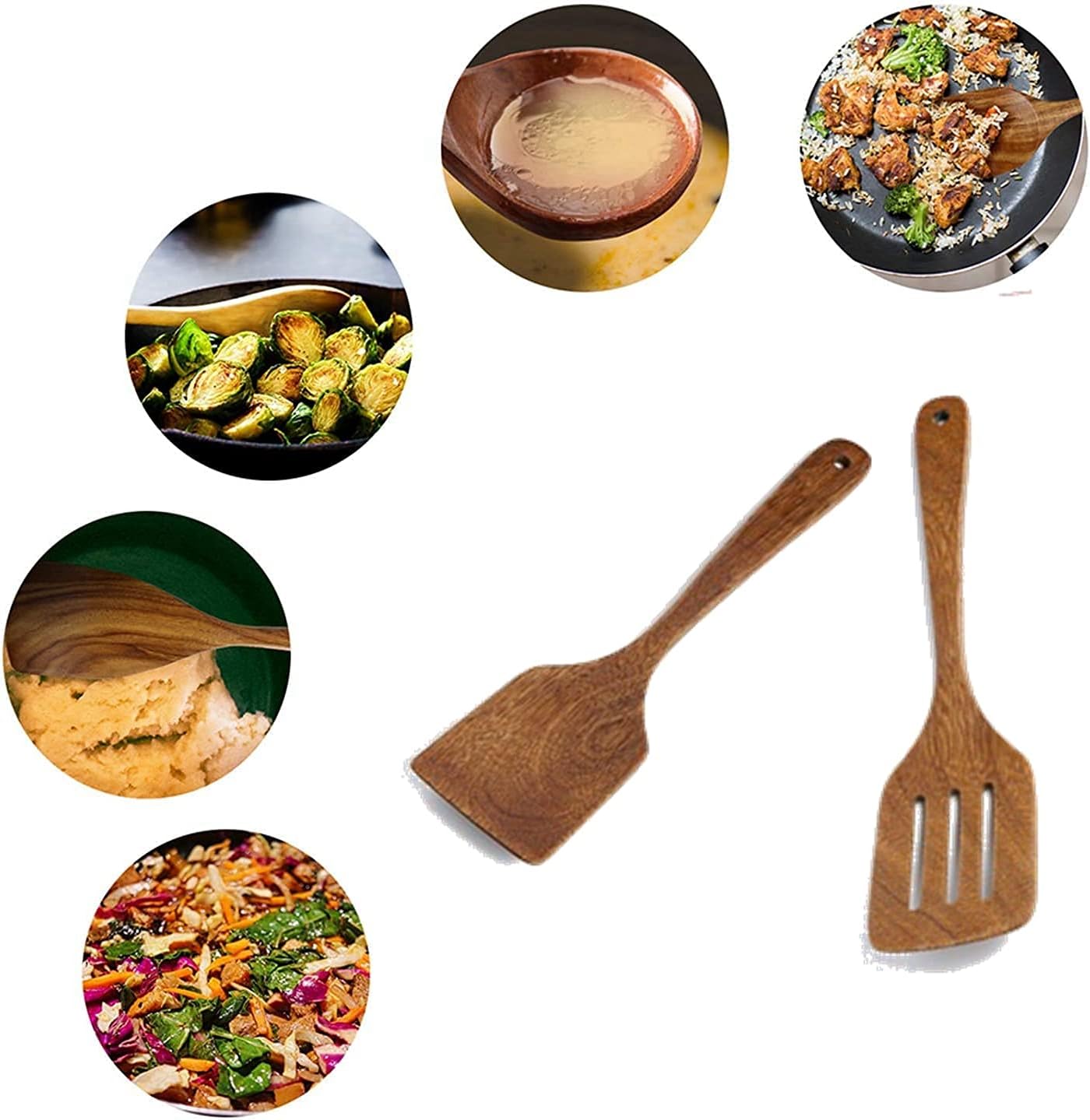 Wooden Spatulas Set of 2 30cm Cooking Utensils - Image 3