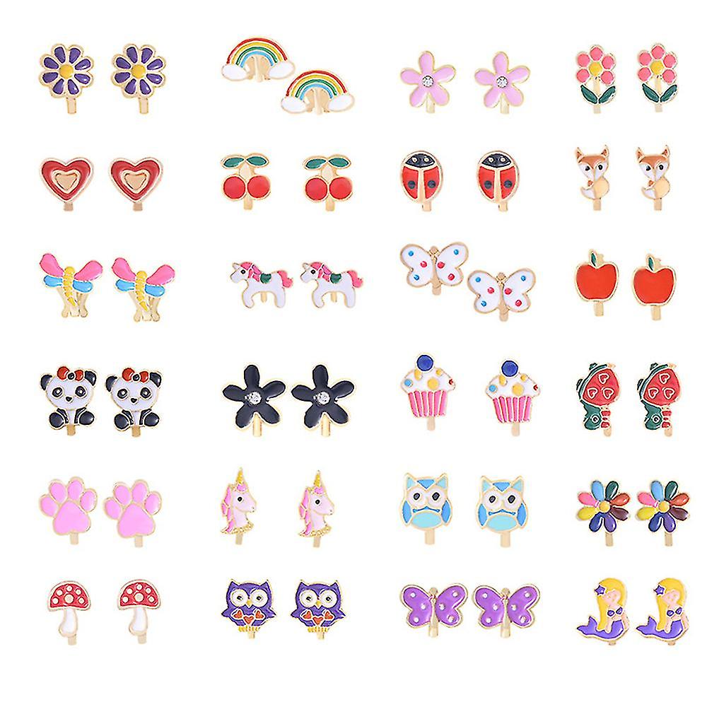 24 Pairs Girls Clip-on Earrings Children Cute Flower Metal Earring Princess Dress Up - Image 1