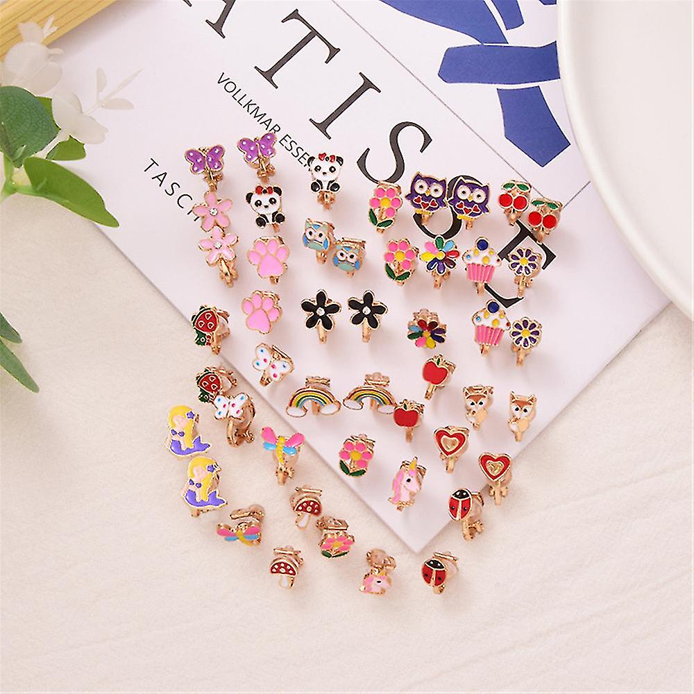24 Pairs Girls Clip-on Earrings Children Cute Flower Metal Earring Princess Dress Up - Image 2