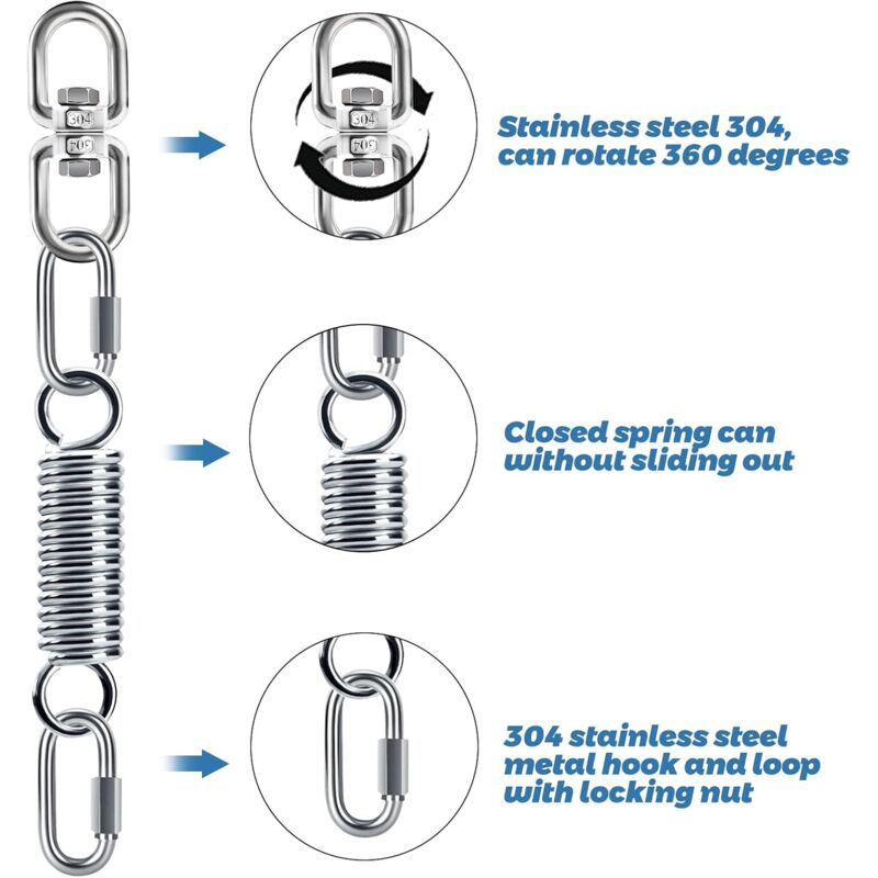 Spring Suspension with 360° Swivel Hooks and Carabiners, Spring Suspension for Hanging Chair Yoga Sandbag, Load 200 kg (Spring Suspension) - Image 3