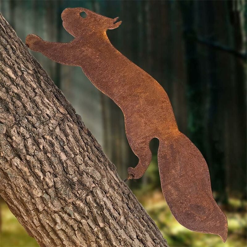 Tree Squirrel - Metal Garden Decoration - 30 cm - Natural Rust Patina - Image 1