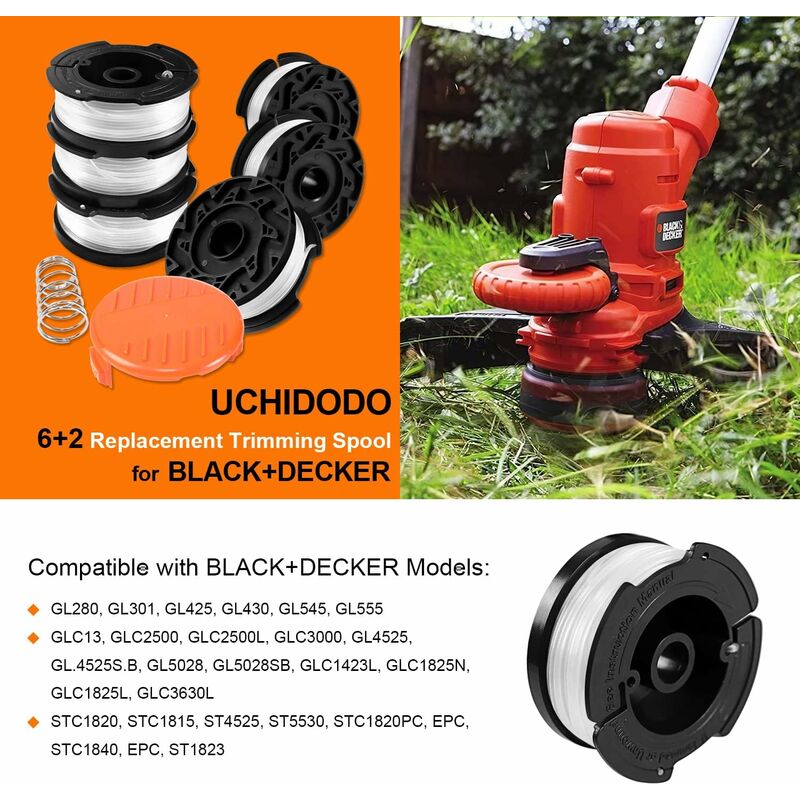 Trimmer Line Spool for Black and Decker Trimmers, 6-pack Trimmer Line Spools with 1 Spool Guard and 1 Spring - Image 2