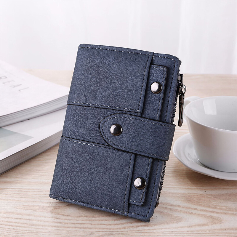 The New Trendy Foldable Small Wallet Women Leather Card Holder Wallet Pink - Image 4