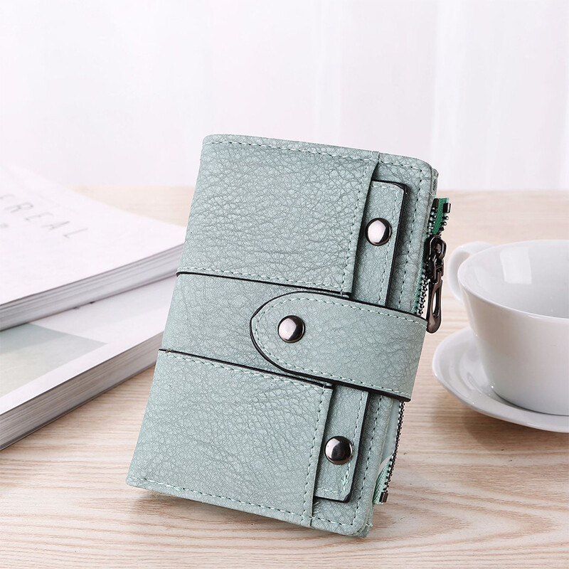 The New Trendy Foldable Small Wallet Women Leather Card Holder Wallet Pink - Image 7