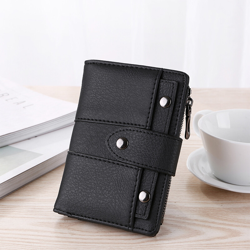 Foldable Leather Wallet for Women Small Card Holder Black - Image 5