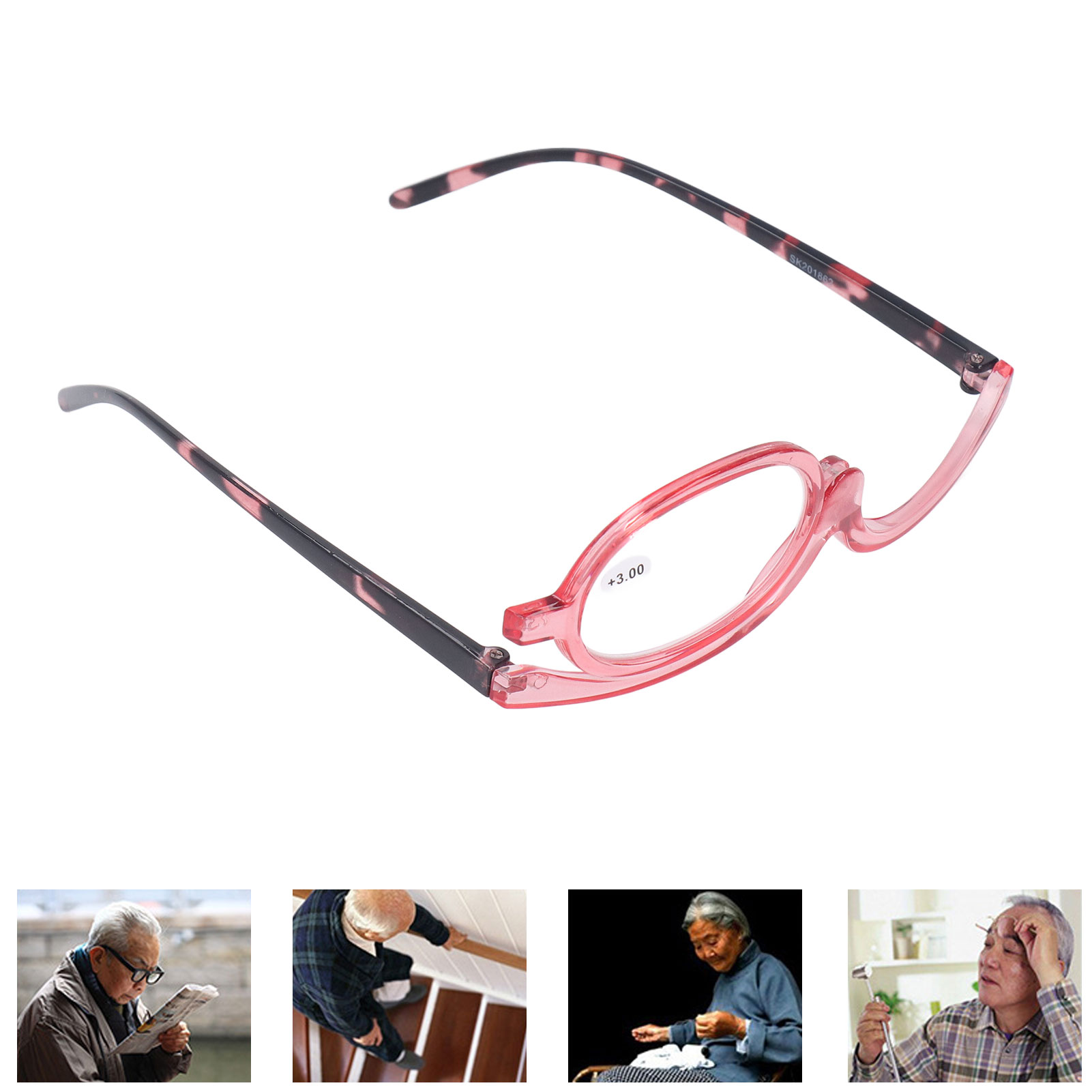 Magnifying Cosmetic Glasses Lightweight Foldable Rotating Single Lens +3.00 Pink for Women - Image 2