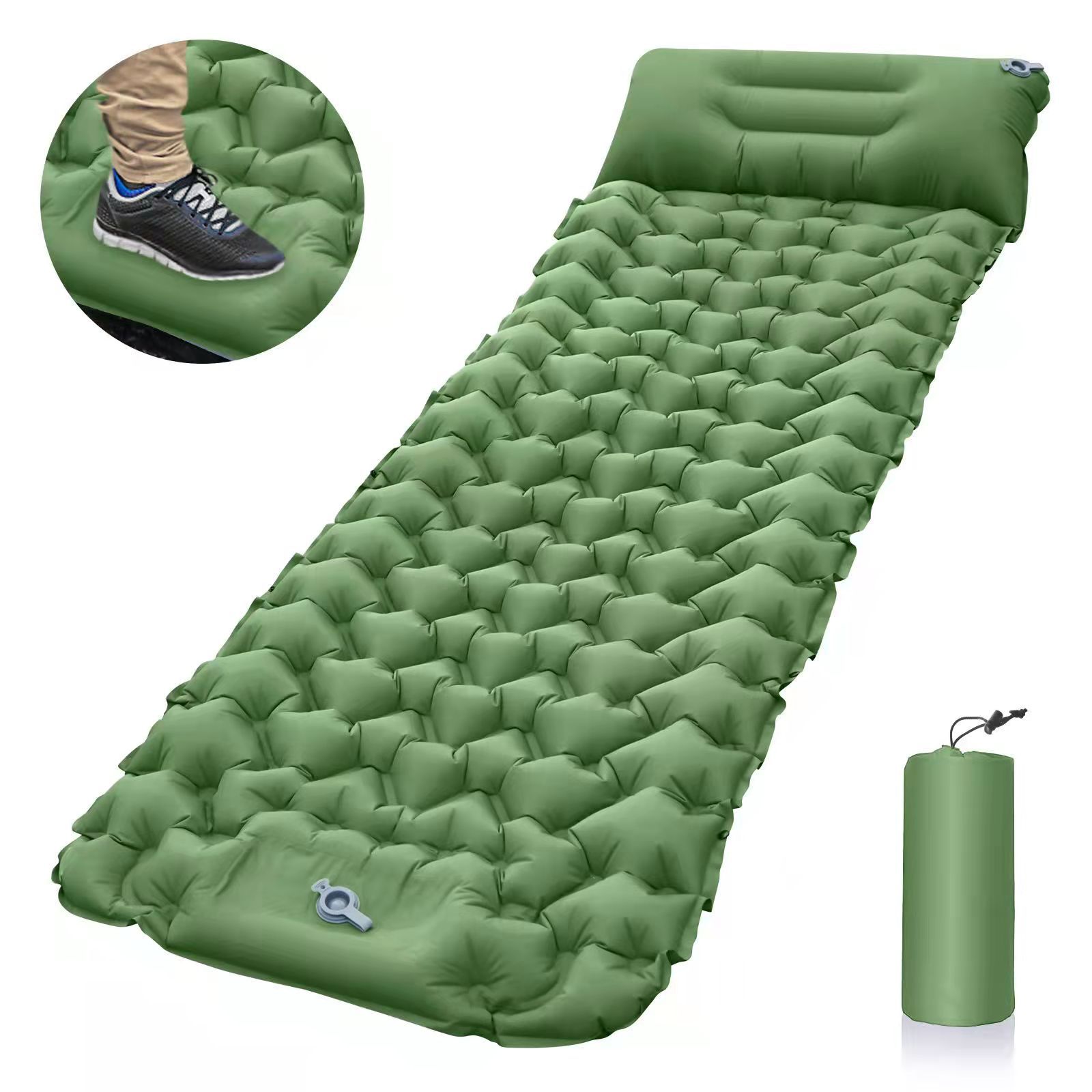 Self-Inflating Camping Mattress Compact Olive Green Lightweight Thick Inflatable Mat Compatible with Double Camping Single Mat Attachable - Image 1