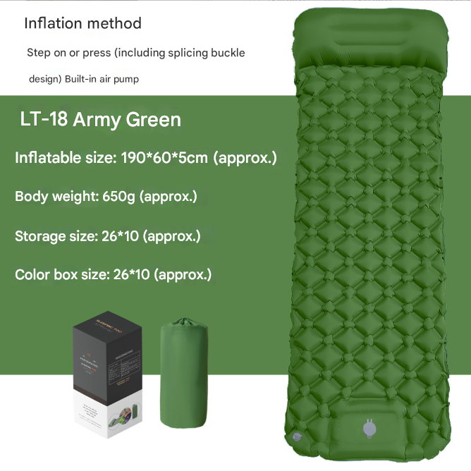 Self-Inflating Camping Mattress Compact Olive Green Lightweight Thick Inflatable Mat Compatible with Double Camping Single Mat Attachable - Image 2