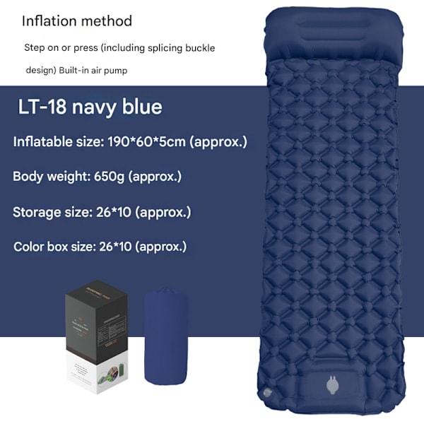 Camping Mattress Self-Inflating Lightweight Compact Single Double Attachable Inflatable Mat Navy - Image 1