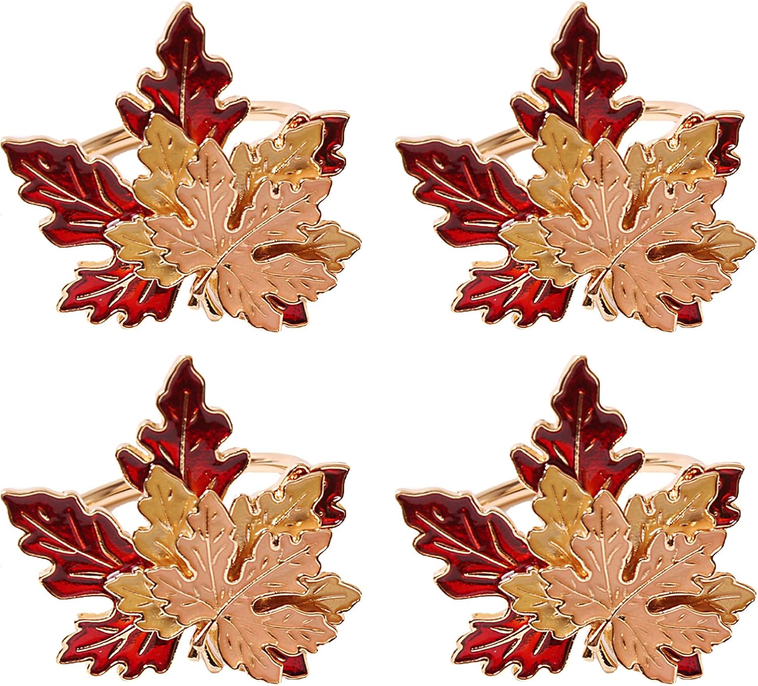 Fall Maple Leaf Napkin Rings Set of 4 Thanksgiving Maple Napkins Holder with Rhinestones Maple Leaves Serviette Buckle Holder for Fall Harvest Table Accessories Home Decor - Image 1